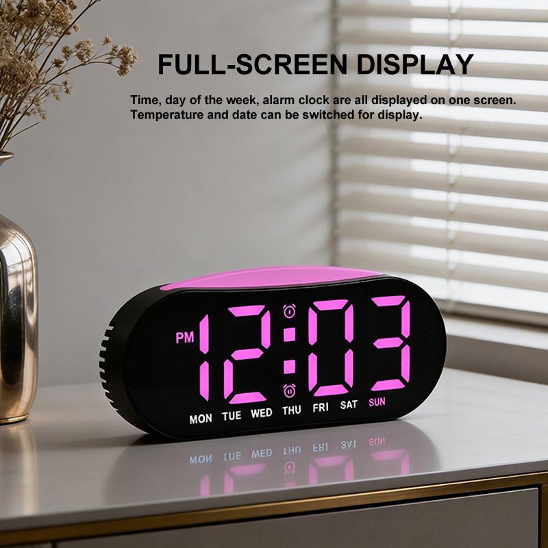 Smart LED Digital Alarm Clock with Night Light, Dual Alarms, Date & Temperature Display