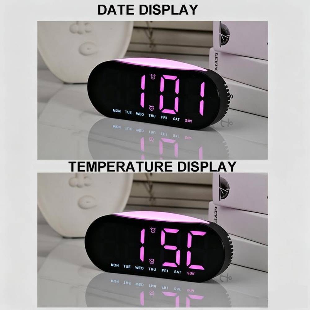 Smart LED Digital Alarm Clock with Night Light, Dual Alarms, Date & Temperature Display