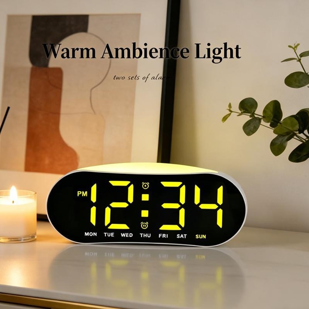 Smart LED Digital Alarm Clock with Night Light, Dual Alarms, Date & Temperature Display