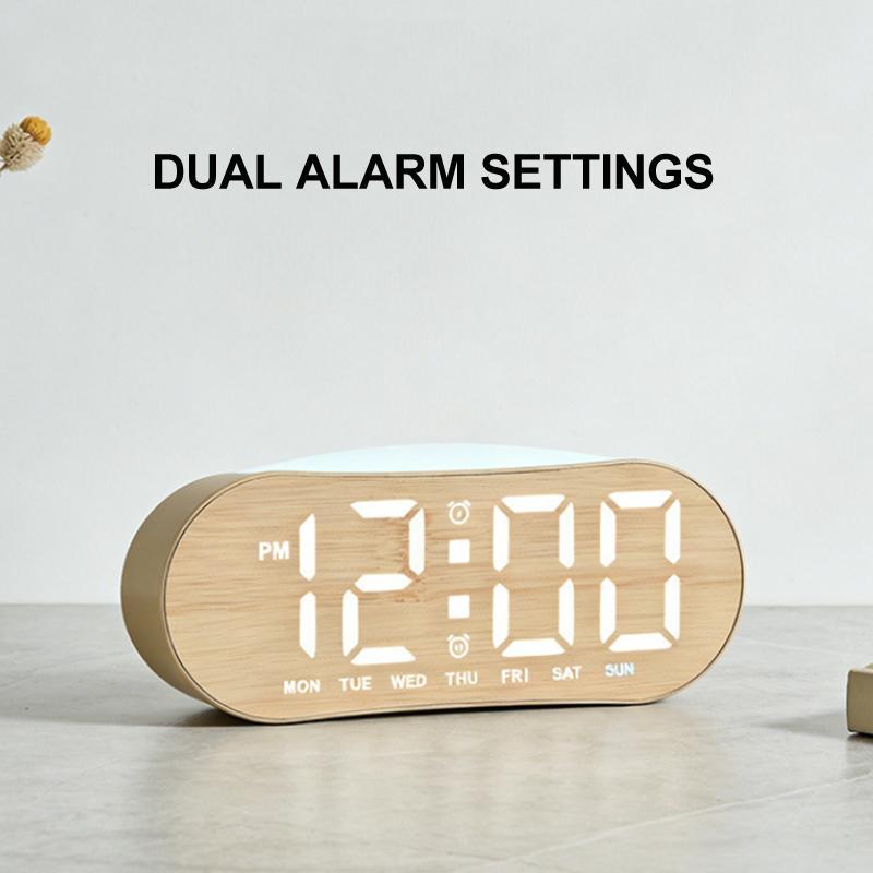 Smart LED Digital Alarm Clock with Night Light, Dual Alarms, Date & Temperature Display