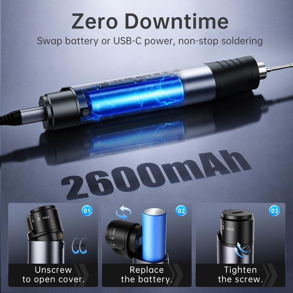 Cordless Soldering Iron with Digital Display & Precision Temperature Control