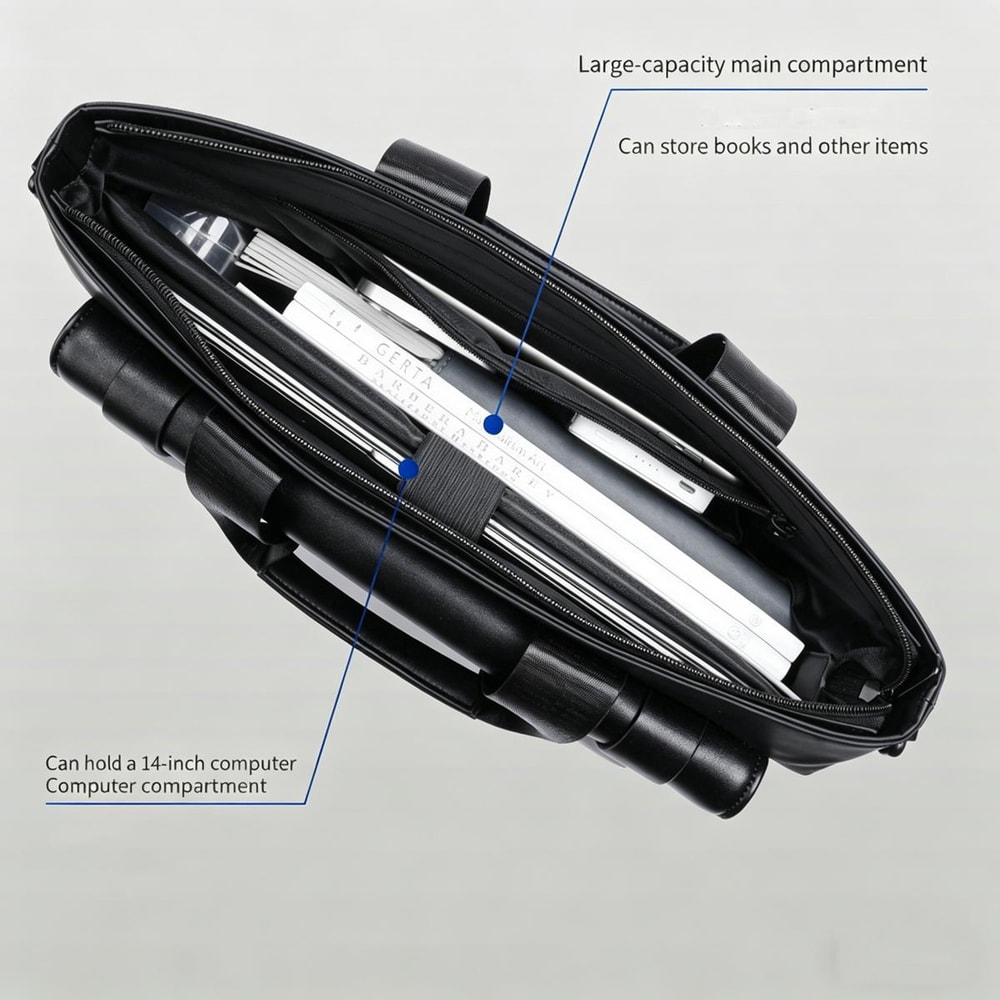 Waterproof 14 Inch Laptop Briefcase Messenger Bag For Men With Luggage Strap And Organized Storage 1