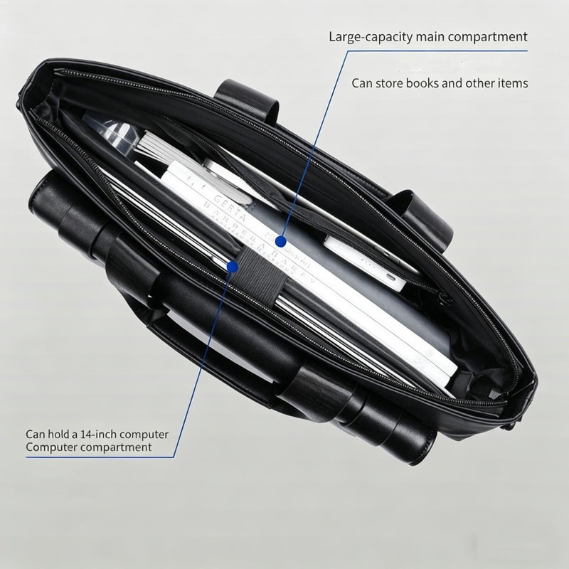 Waterproof 14 Inch Laptop Briefcase Messenger Bag For Men With Luggage Strap And Organized Storage 1