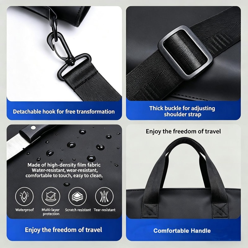Waterproof 14 Inch Laptop Briefcase Messenger Bag For Men With Luggage Strap And Organized Storage 4