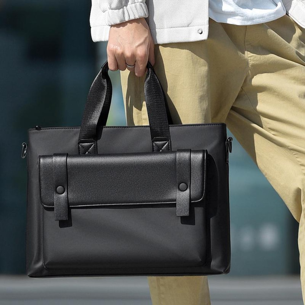 Waterproof 14 Inch Laptop Briefcase Messenger Bag For Men With Luggage Strap And Organized Storage 5