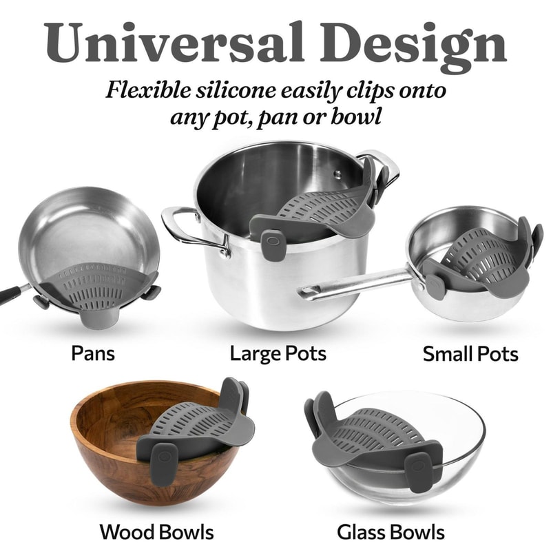 Clip-On Silicone Pasta Strainer for Pots and Pans Heat Resistant Wide Mouth Colander