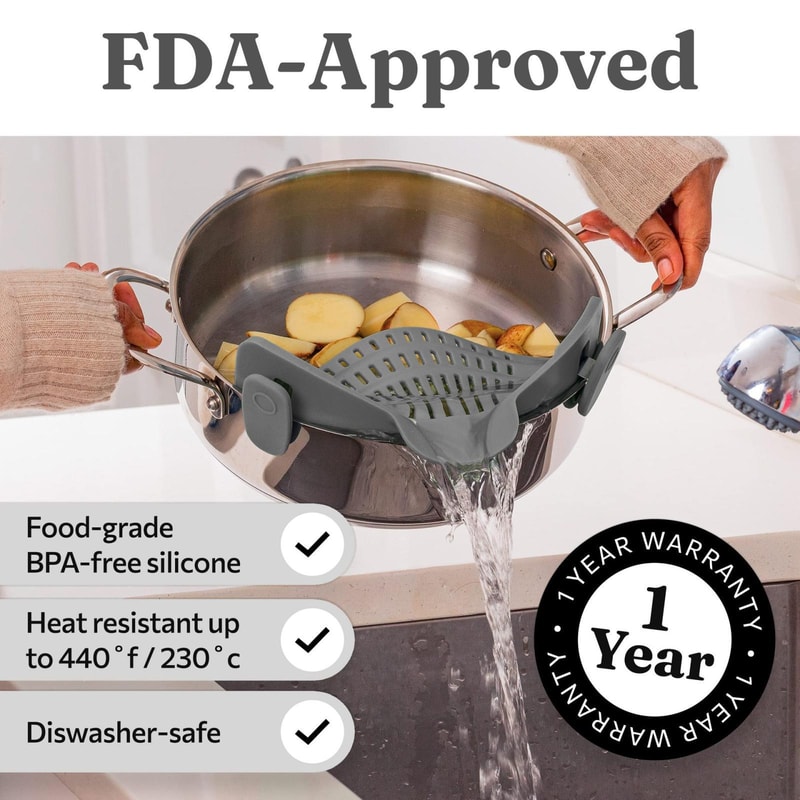 Clip-On Silicone Pasta Strainer for Pots and Pans Heat Resistant Wide Mouth Colander