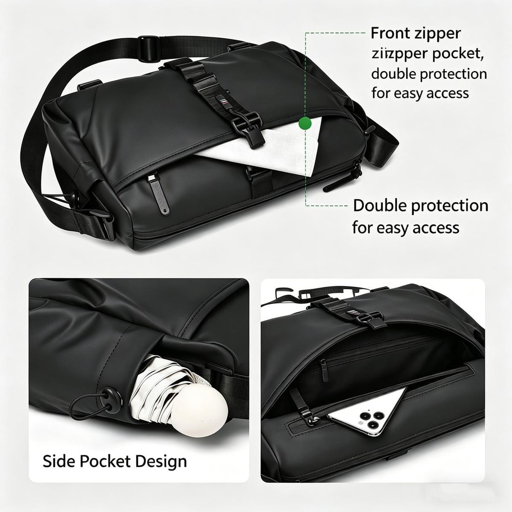 Men Sling Bag Large Capacity Chest Pack With Magnetic Buckle Expandable Gear Holder 4