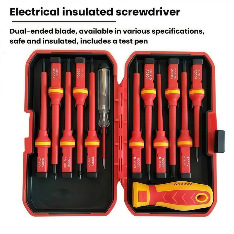 13-Piece Insulated Screwdriver Set with Voltage Tester and High-Voltage Protection for Electricians