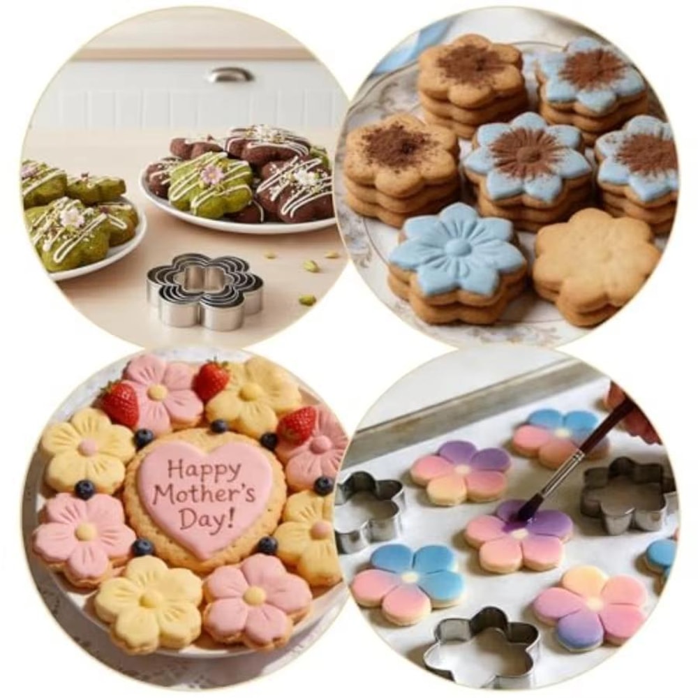 5-Piece Stainless Steel Cookie Cutter Set Flower Shapes for Cookies, Biscuits & Baking Creations