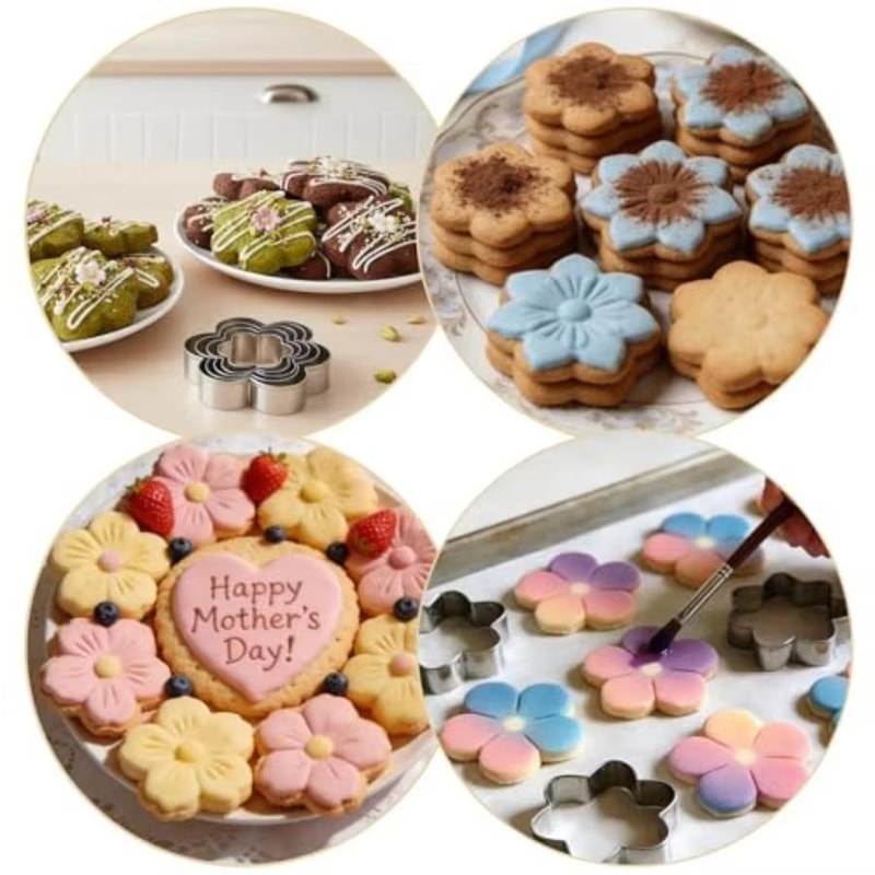 5-Piece Stainless Steel Cookie Cutter Set Flower Shapes for Cookies, Biscuits & Baking Creations
