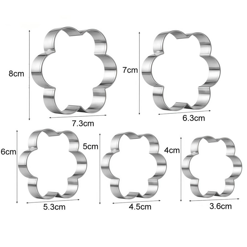 5-Piece Stainless Steel Cookie Cutter Set Flower Shapes for Cookies, Biscuits & Baking Creations