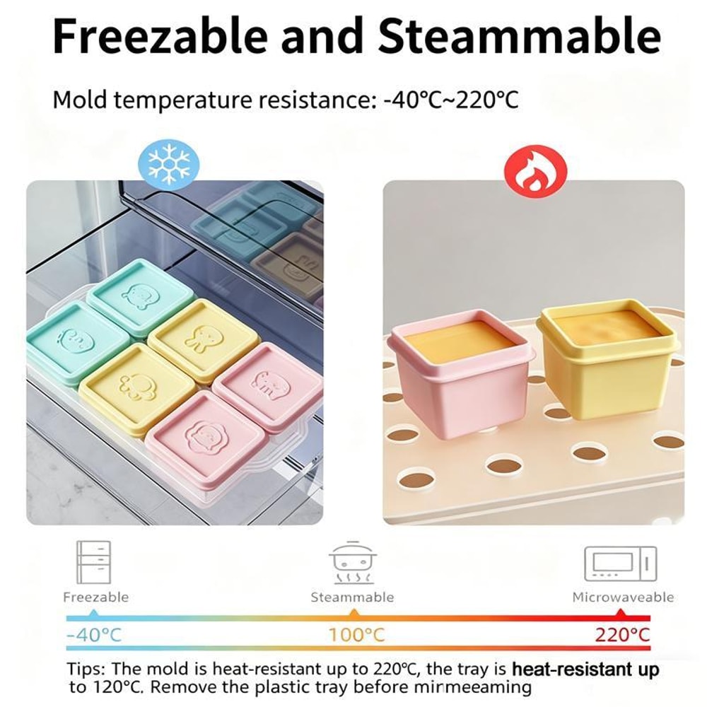 Silicone Baby Food Freezer Tray with Lids 6 x 4oz Baby Food Storage Containers