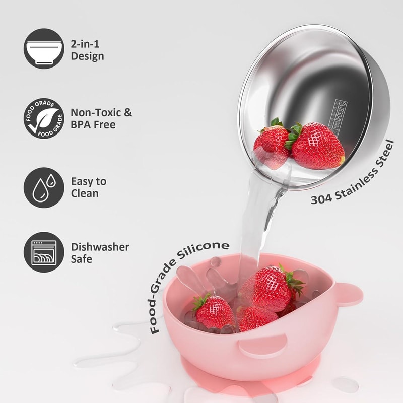 Stainless Steel Suction Baby Bowl For Toddlers Toddler Feeding Bowl With SpillProof Base HeatSafe 1