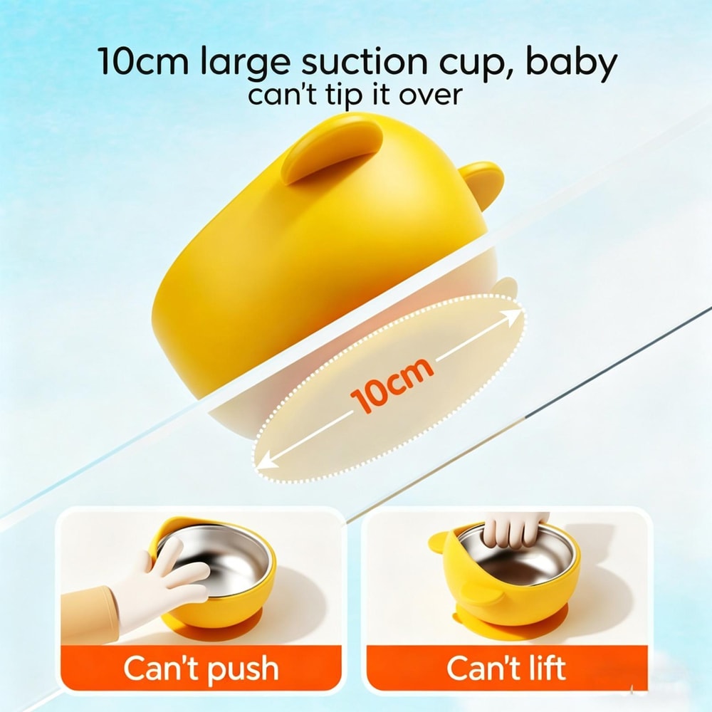Stainless Steel Suction Baby Bowl For Toddlers Toddler Feeding Bowl With SpillProof Base HeatSafe 3