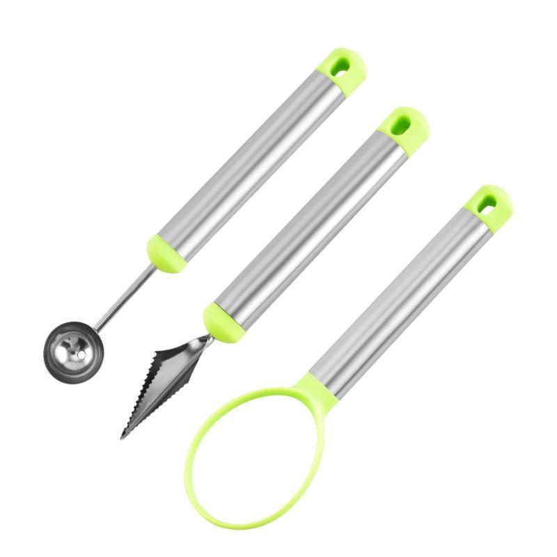Stainless Steel Fruit Baller Set 3Piece Melon Scooper Fruit Carving Tool Kit 1