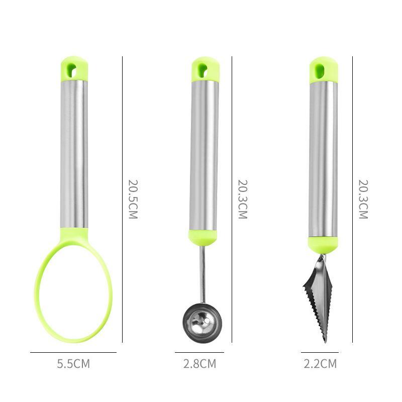 Stainless Steel Fruit Baller Set 3Piece Melon Scooper Fruit Carving Tool Kit 4