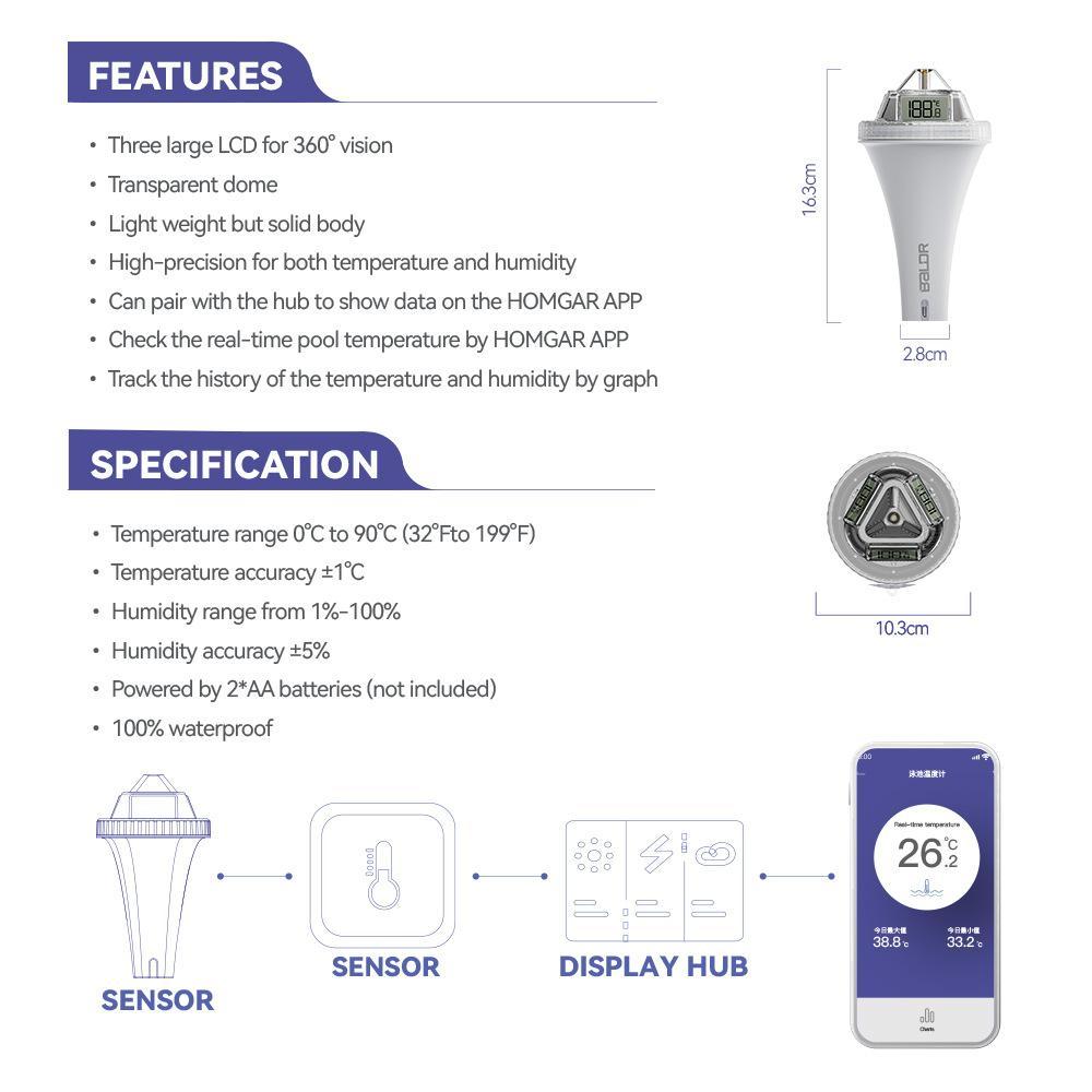 Smart Wireless Floating Pool Thermometer With 360 LCD Display Indoor Temperature Monitor 4