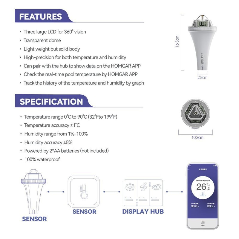 Smart Wireless Floating Pool Thermometer With 360 LCD Display Indoor Temperature Monitor 4