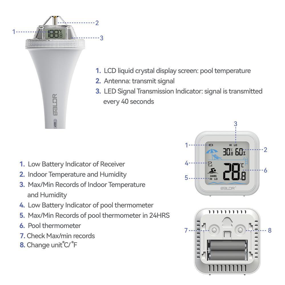 Smart Wireless Floating Pool Thermometer With 360 LCD Display Indoor Temperature Monitor 5