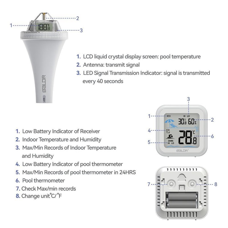 Smart Wireless Floating Pool Thermometer With 360 LCD Display Indoor Temperature Monitor 5