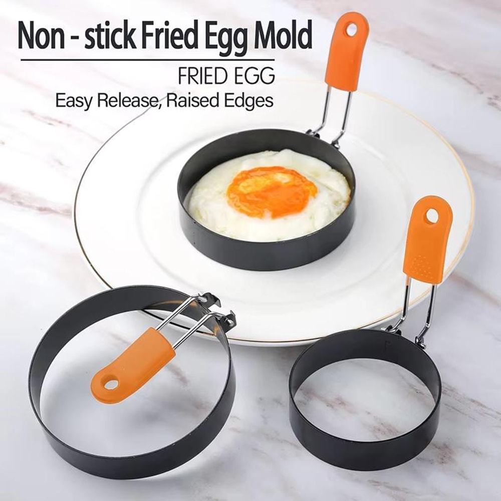 4-Inch Egg Ring Mold Stainless Steel Non-Stick Egg Cooker Ring with Heat-Resistant Handle
