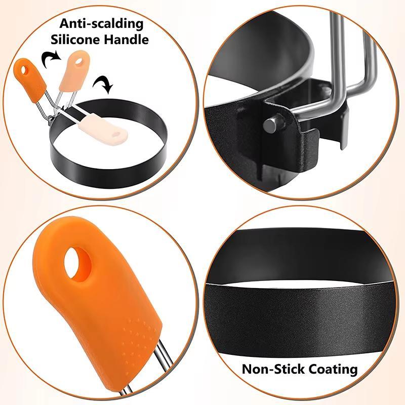 4-Inch Egg Ring Mold Stainless Steel Non-Stick Egg Cooker Ring with Heat-Resistant Handle