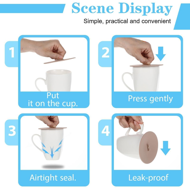 Universal Silicone Cup Lid Set Leak Proof Reusable Food Grade Covers for Cups, Mugs & Bowls