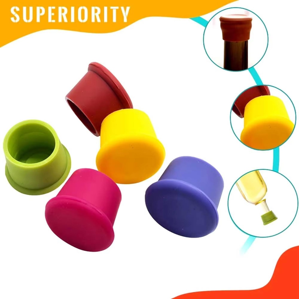 Silicone Wine Bottle Stoppers 6 Pack Reusable Leak Proof Wine Saver Caps