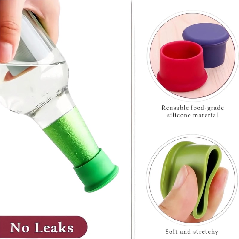 Silicone Wine Bottle Stoppers 6 Pack Reusable Leak Proof Wine Saver Caps