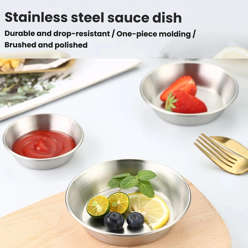 Premium 304 Stainless Steel Sauce Dish 8cm Round Dipping Bowl for Condiments & Serving