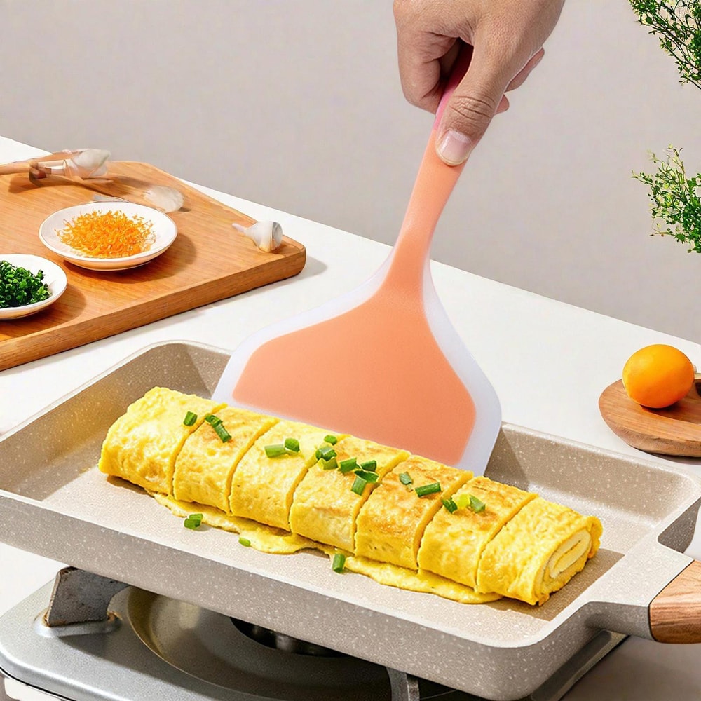Wide Silicone Tamagoyaki Spatula for Nonstick Cookware Heat-Resistant Cooking Turner