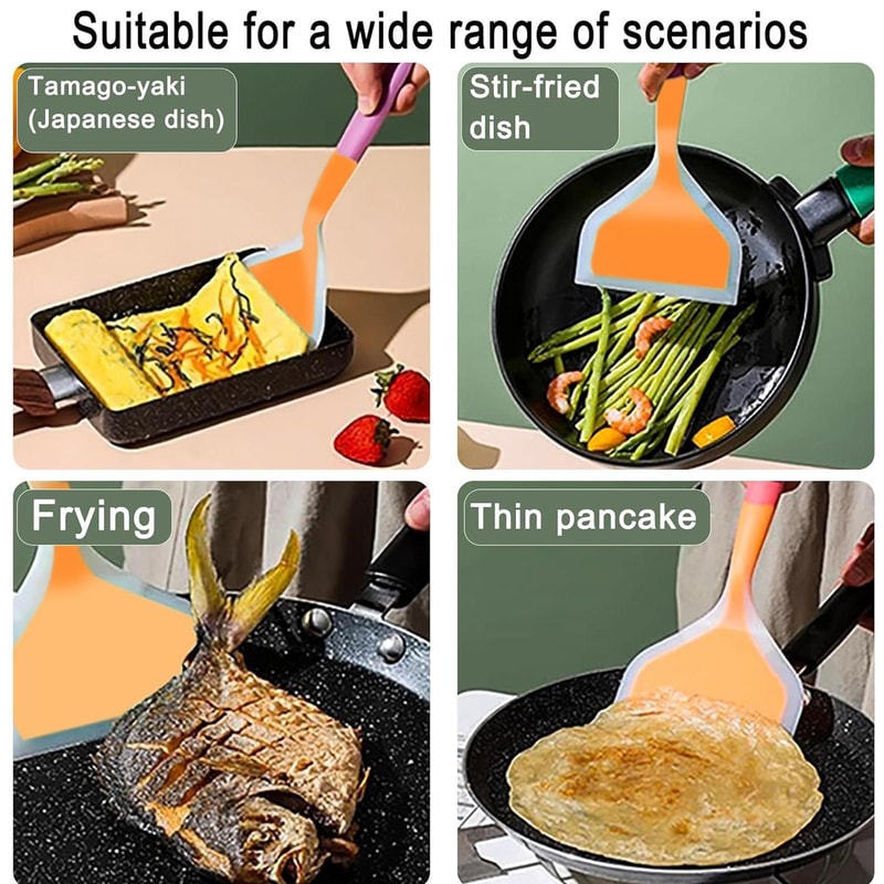 Wide Silicone Tamagoyaki Spatula for Nonstick Cookware Heat-Resistant Cooking Turner