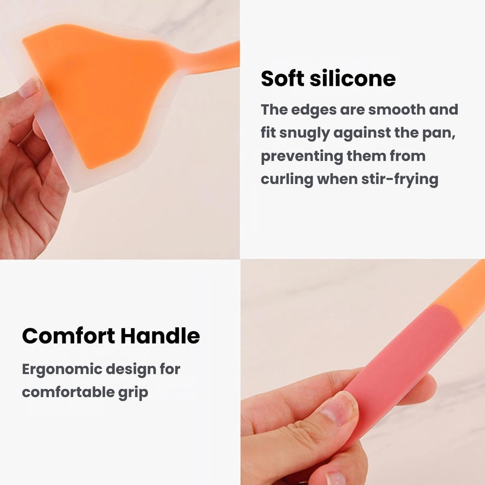 Wide Silicone Tamagoyaki Spatula for Nonstick Cookware Heat-Resistant Cooking Turner