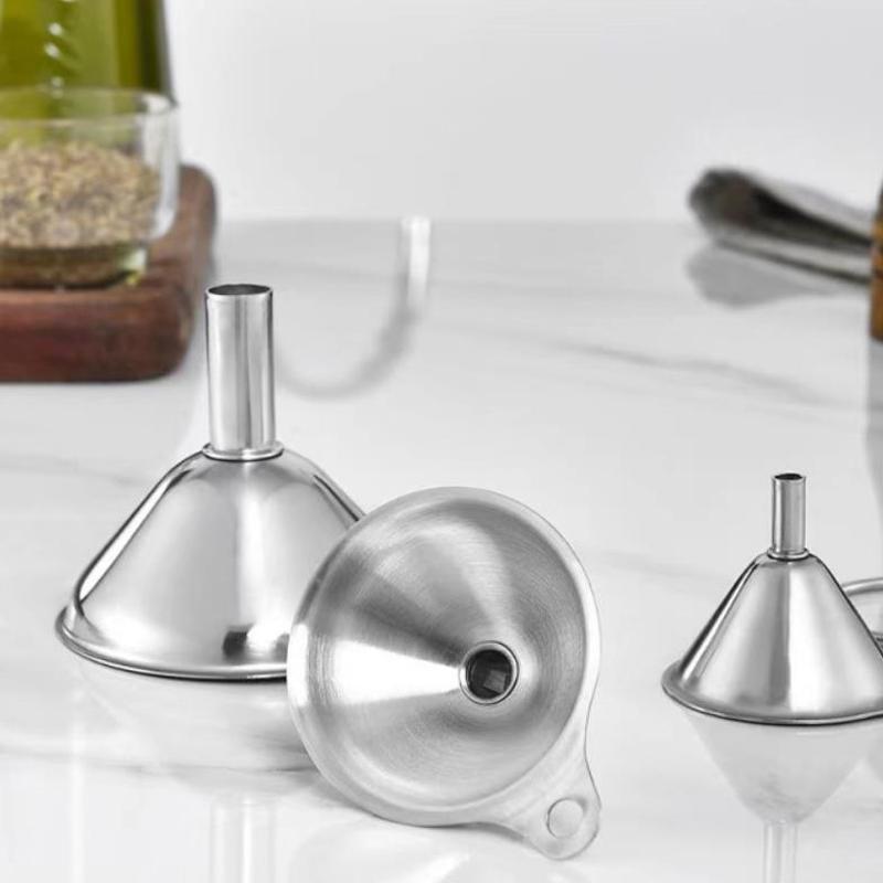 Stainless Steel Kitchen Funnel Set for Oil, Spices & Liquid Transfer, 3 Piece Dispenser Collection