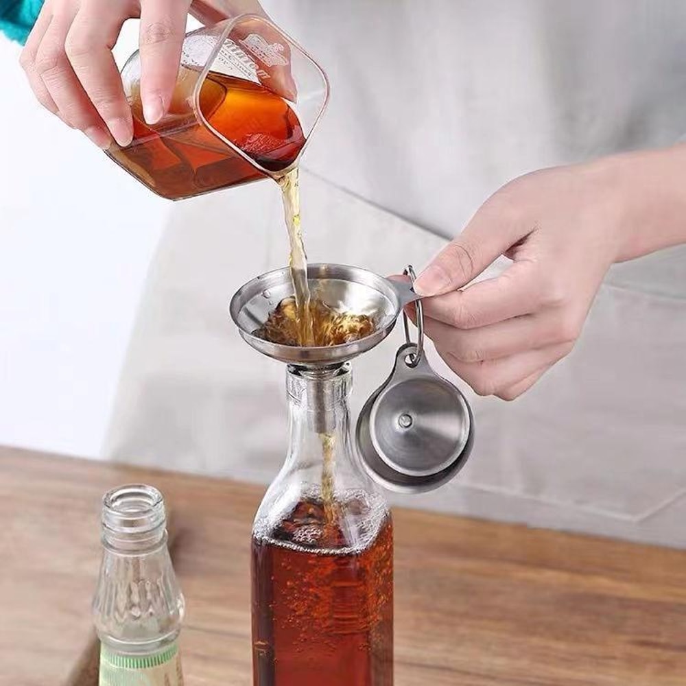 Stainless Steel Kitchen Funnel Set for Oil, Spices & Liquid Transfer, 3 Piece Dispenser Collection