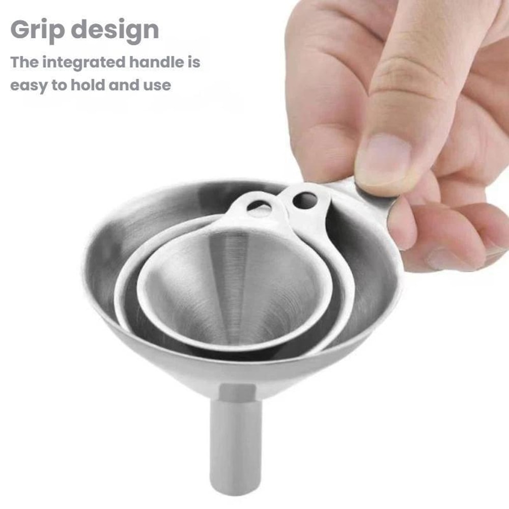 Stainless Steel Kitchen Funnel Set for Oil, Spices & Liquid Transfer, 3 Piece Dispenser Collection
