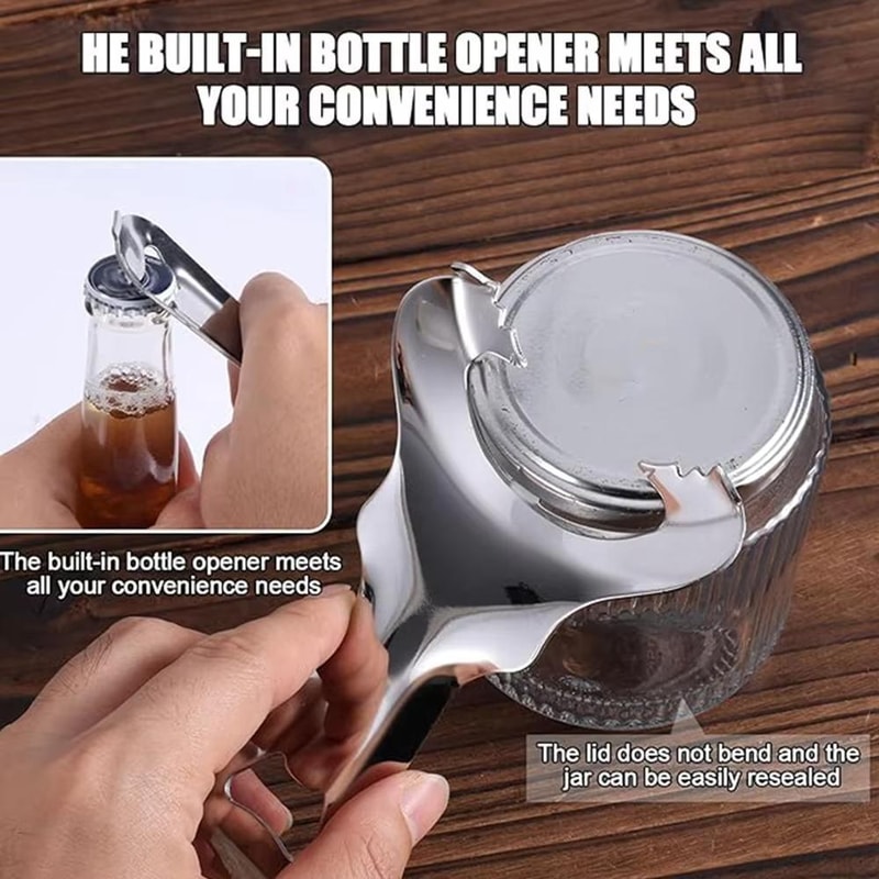 Easy Grip Stainless Steel Mason Jar Lid Opener & Bottle Opener for Effortless Jar Opening