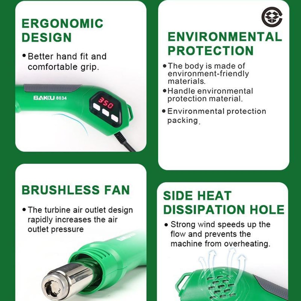 650W Hot Air Gun With Digital Temperature Control 3 Precision Nozzles 2
