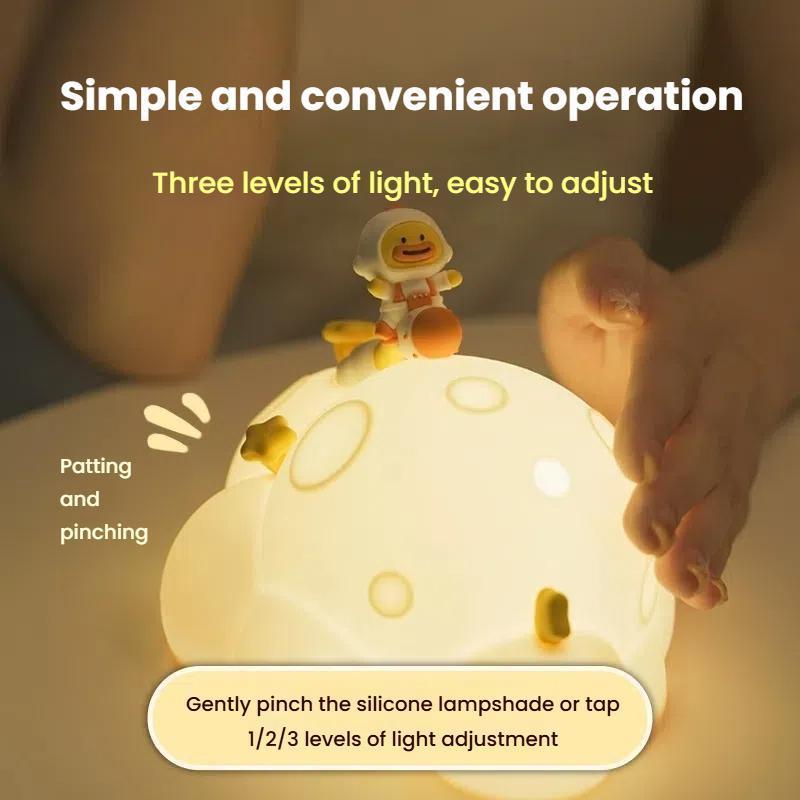 Astronaut Moon Silicone Night Light For Kids Rechargeable Warm LED Nursery Lamp 1