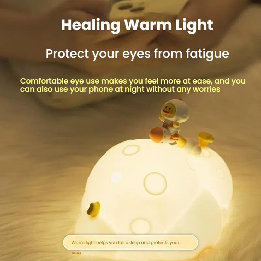 Astronaut Moon Silicone Night Light For Kids Rechargeable Warm LED Nursery Lamp 4