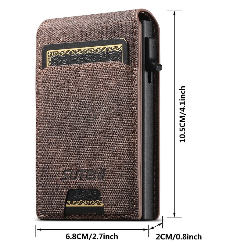 Denim RFID Blocking PopUp Wallet With Magnetic Closure And Slim Metal Card Holder 2