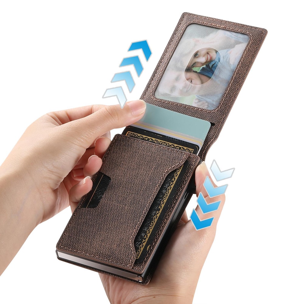 Denim RFID Blocking PopUp Wallet With Magnetic Closure And Slim Metal Card Holder 3