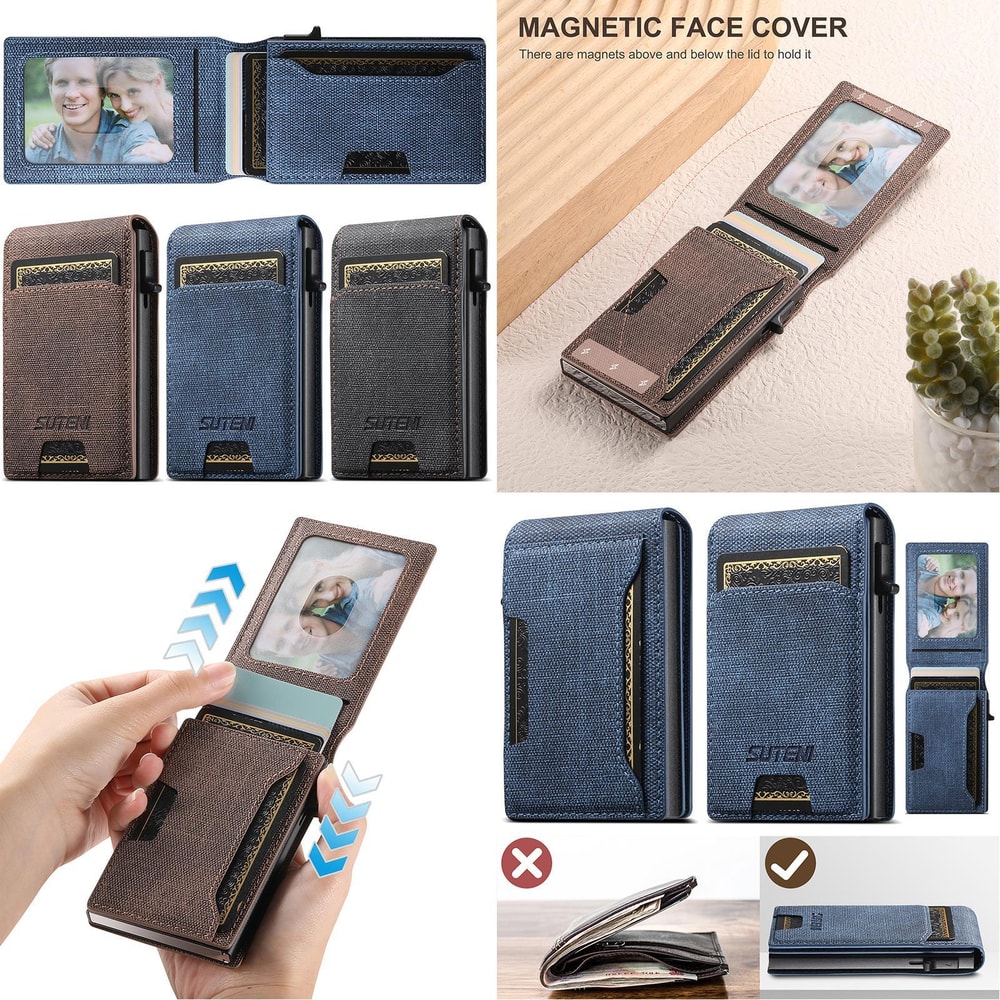 Denim RFID Blocking PopUp Wallet With Magnetic Closure And Slim Metal Card Holder 5