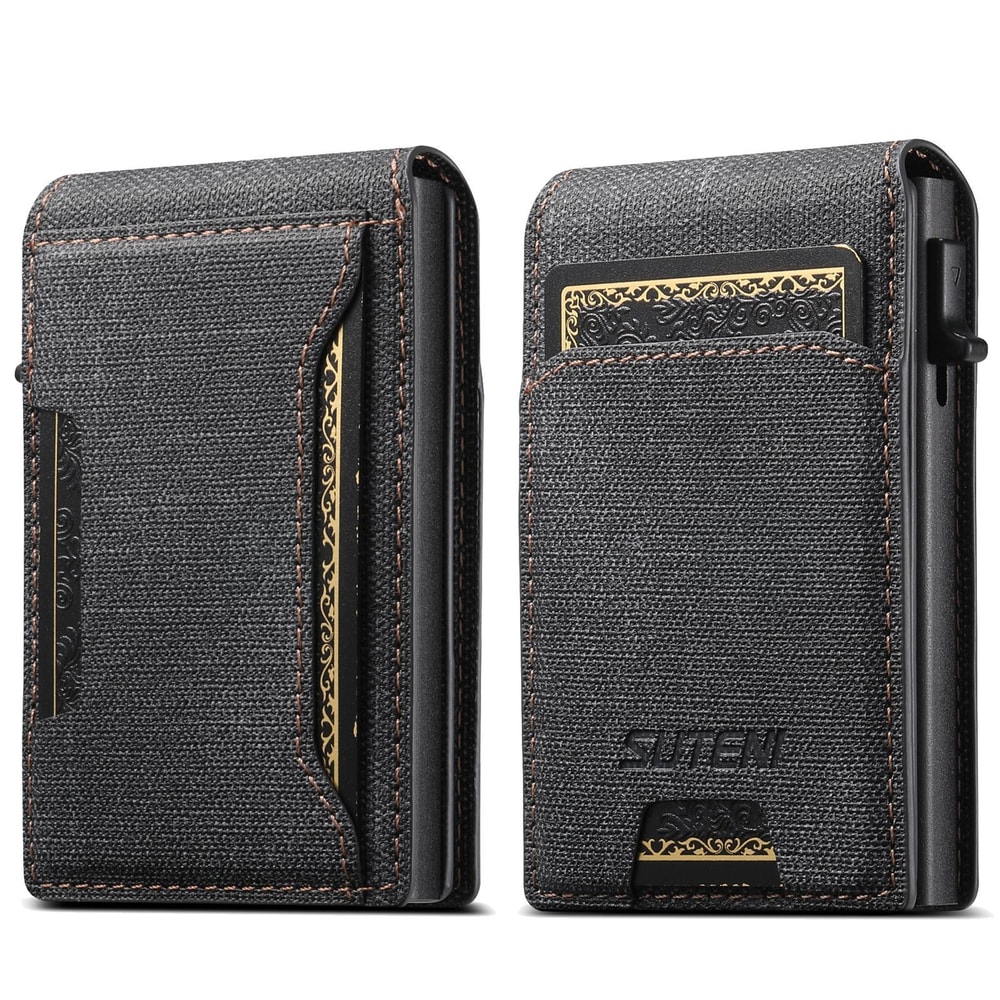 Denim RFID Blocking PopUp Wallet With Magnetic Closure And Slim Metal Card Holder 7