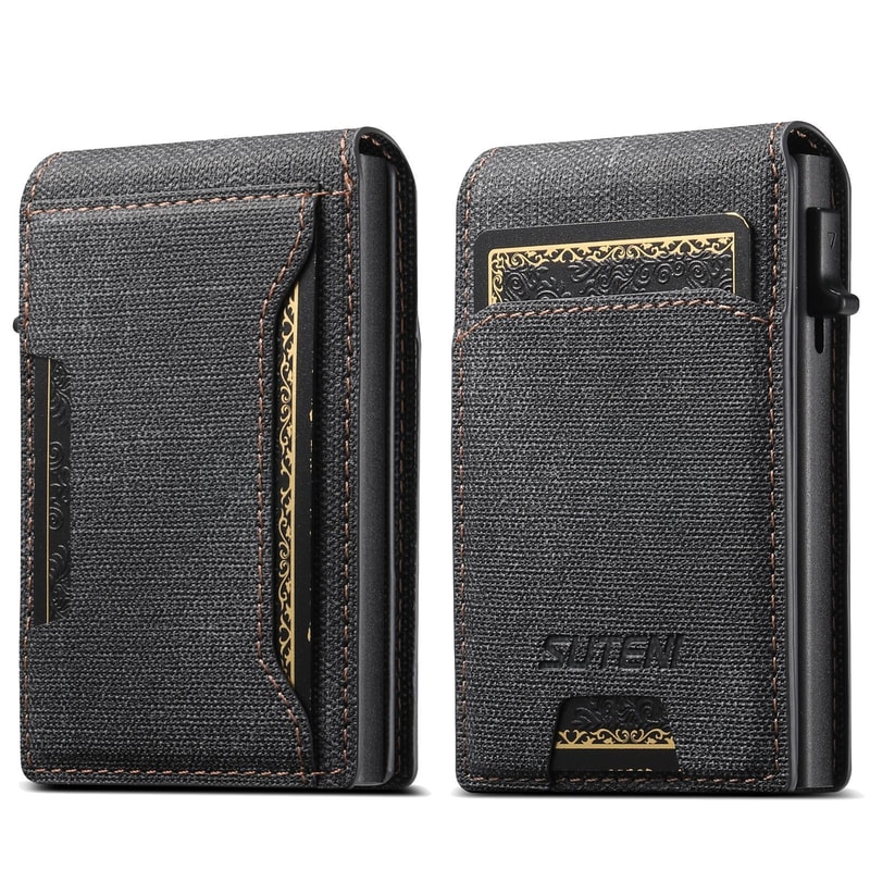 Denim RFID Blocking PopUp Wallet With Magnetic Closure And Slim Metal Card Holder 7