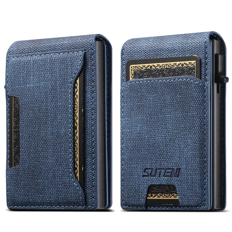 Denim RFID Blocking PopUp Wallet With Magnetic Closure And Slim Metal Card Holder 8