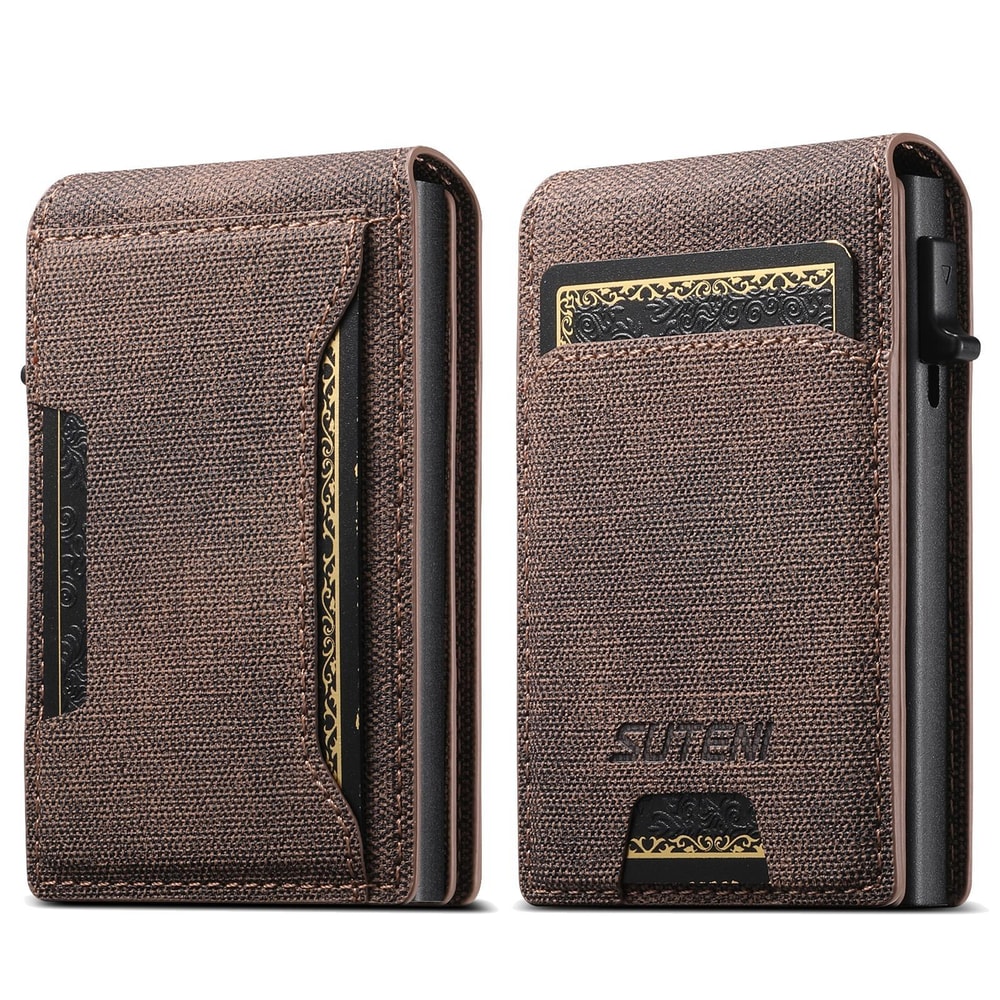Denim RFID Blocking PopUp Wallet With Magnetic Closure And Slim Metal Card Holder 6