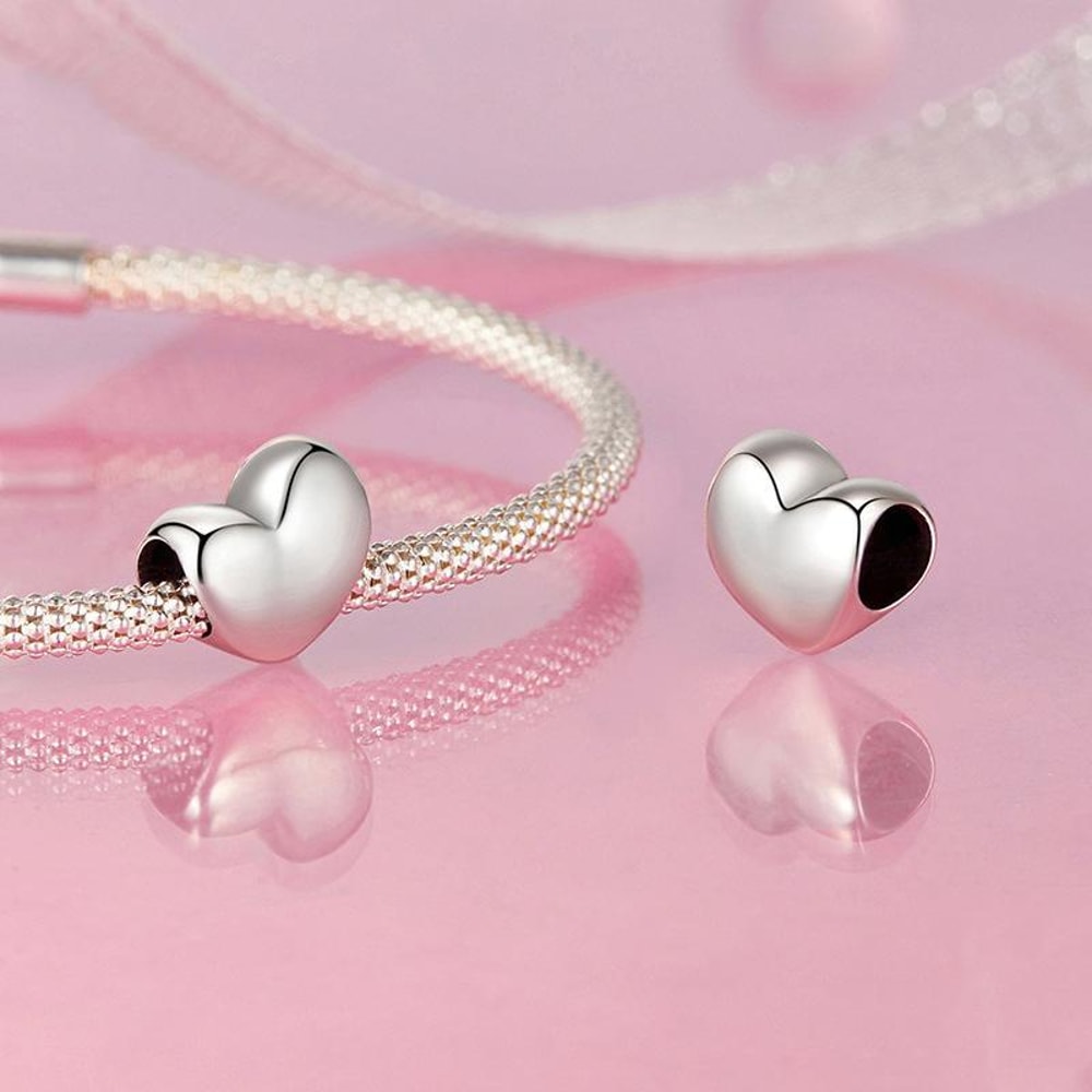 Sterling Silver Heart Charm Bead For Bracelets And DIY Jewelry 2