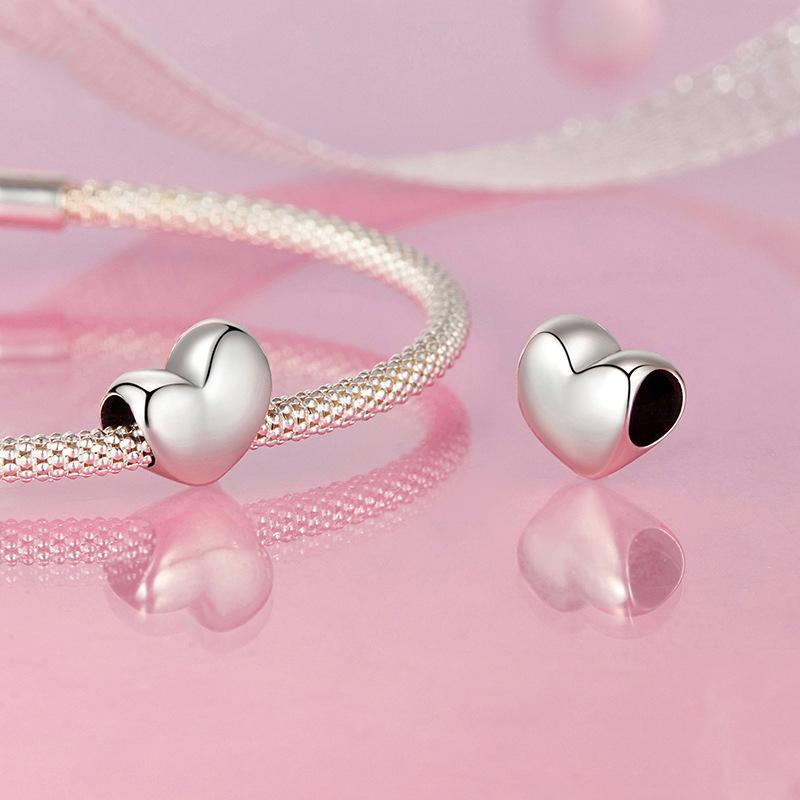 Sterling Silver Heart Charm Bead For Bracelets And DIY Jewelry 2